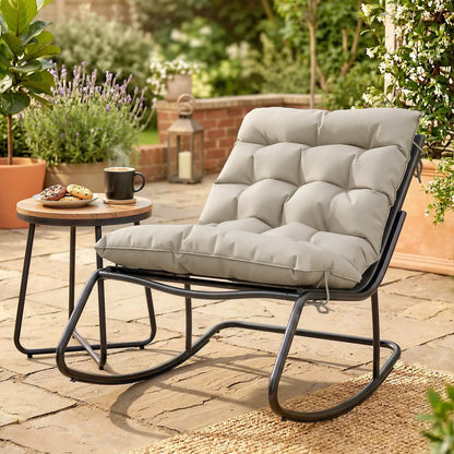 Oversized Rocking Patio Chair With 25" Wide Seat And Cushion, Khaki Outdoor Rocking Chairs at Gallery Canada