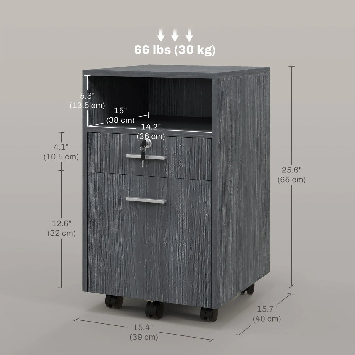 Small 2-Drawer Filing Cabinet, Lockable, On Wheels, Grey Office Cabinets & Cupboards at Gallery Canada