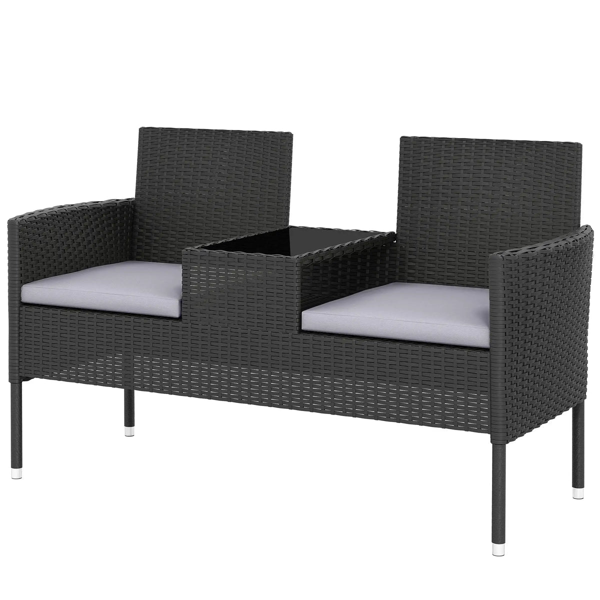 PE Rattan Loveseat with Cushion, Mid-Table, Light Grey Patio Chairs Black, Light Grey at Gallery Canada