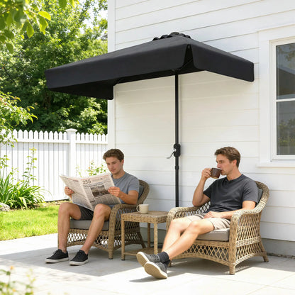 7.5ft Half Umbrella, Semi Round Patio Parasol, Crank Handle, Top Vent, Black