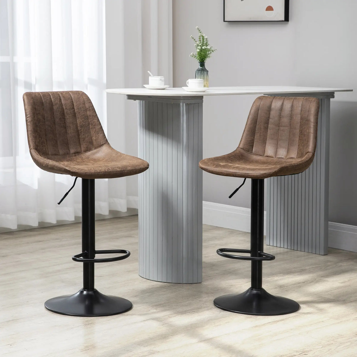 Adjustable Bar Stools Set of 2, Swivel with Back, Footrest, Brown Bar Stools at Gallery Canada