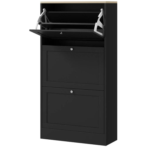 Modern Shoe Storage, 3 Flip Drawers, Adjustable Shelves, 18 Pairs, Black