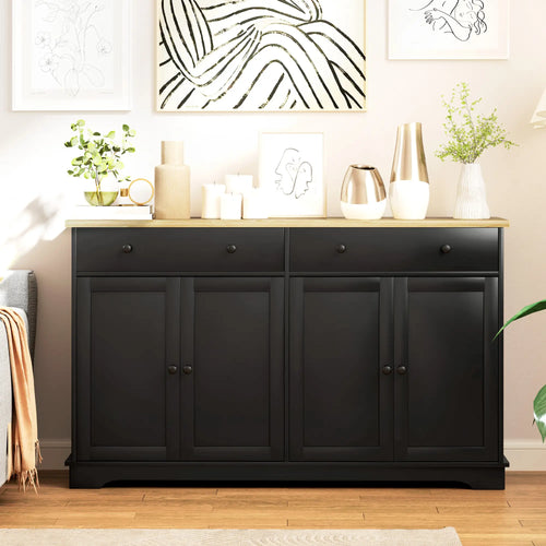 Modern Sideboard, Buffet Cabinet with Drawers, Adjustable Shelves, Black