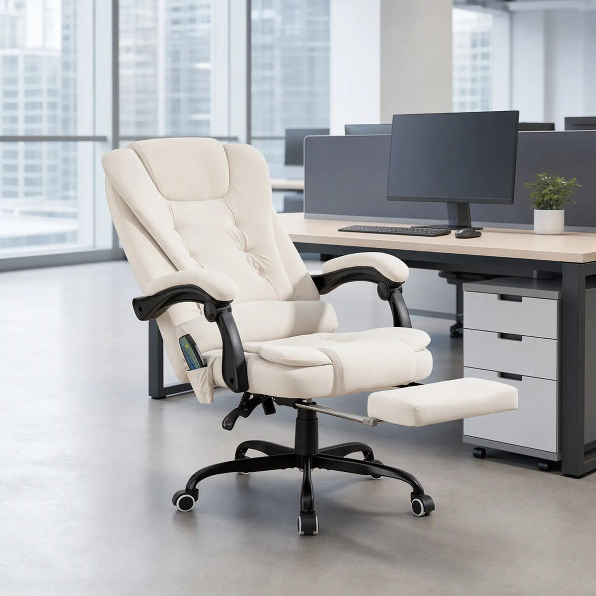 7-Point Vibrating Massage Chair, Reclining Office Chair with Footrest, Beige Massage Chairs at Gallery Canada
