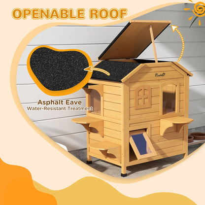 2-Storey Outdoor Cat House, Wooden Catio, Openable Roof, Yellow Cat Houses at Gallery Canada