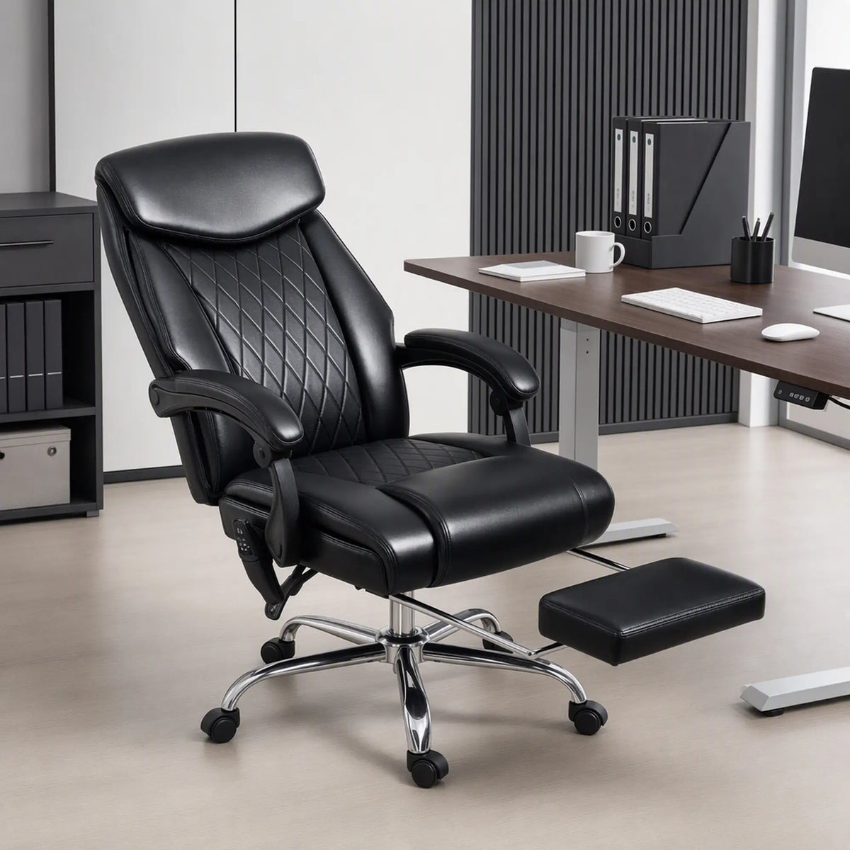Ergonomic Office Chair, 6 Point Massage, Reclining With Footrest, Black Massage Chairs at Gallery Canada