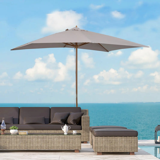 7' x 10' Grey Wooden Patio Umbrella, Rectangle Garden Parasol with Bamboo Ribs, Grey Sun Umbrellas Grey at Gallery Canada