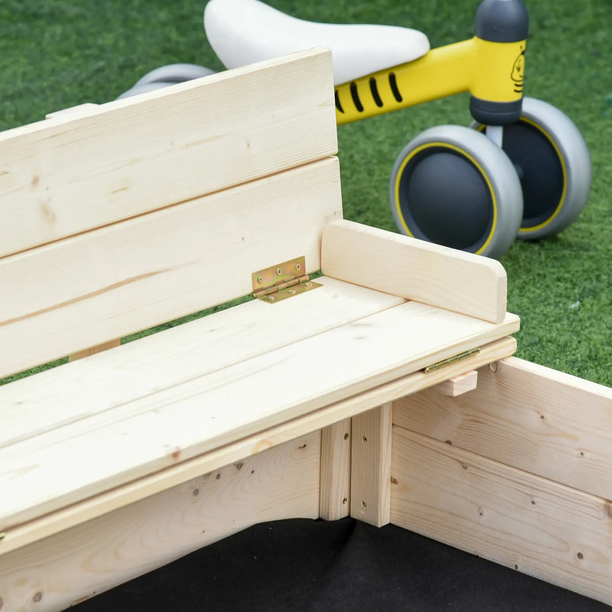 Kids Wooden Sandbox with Foldable Bench, 2 Plastic Boxes, Liner Sandboxes & Accessories at Gallery Canada