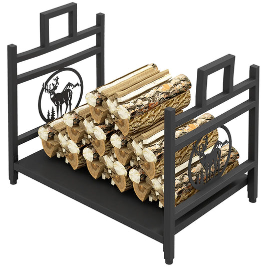 Decorative Firewood Rack, Steel Log Holder, 19.7" x 13.4" x 17.7", Black Firewood Racks Black at Gallery Canada