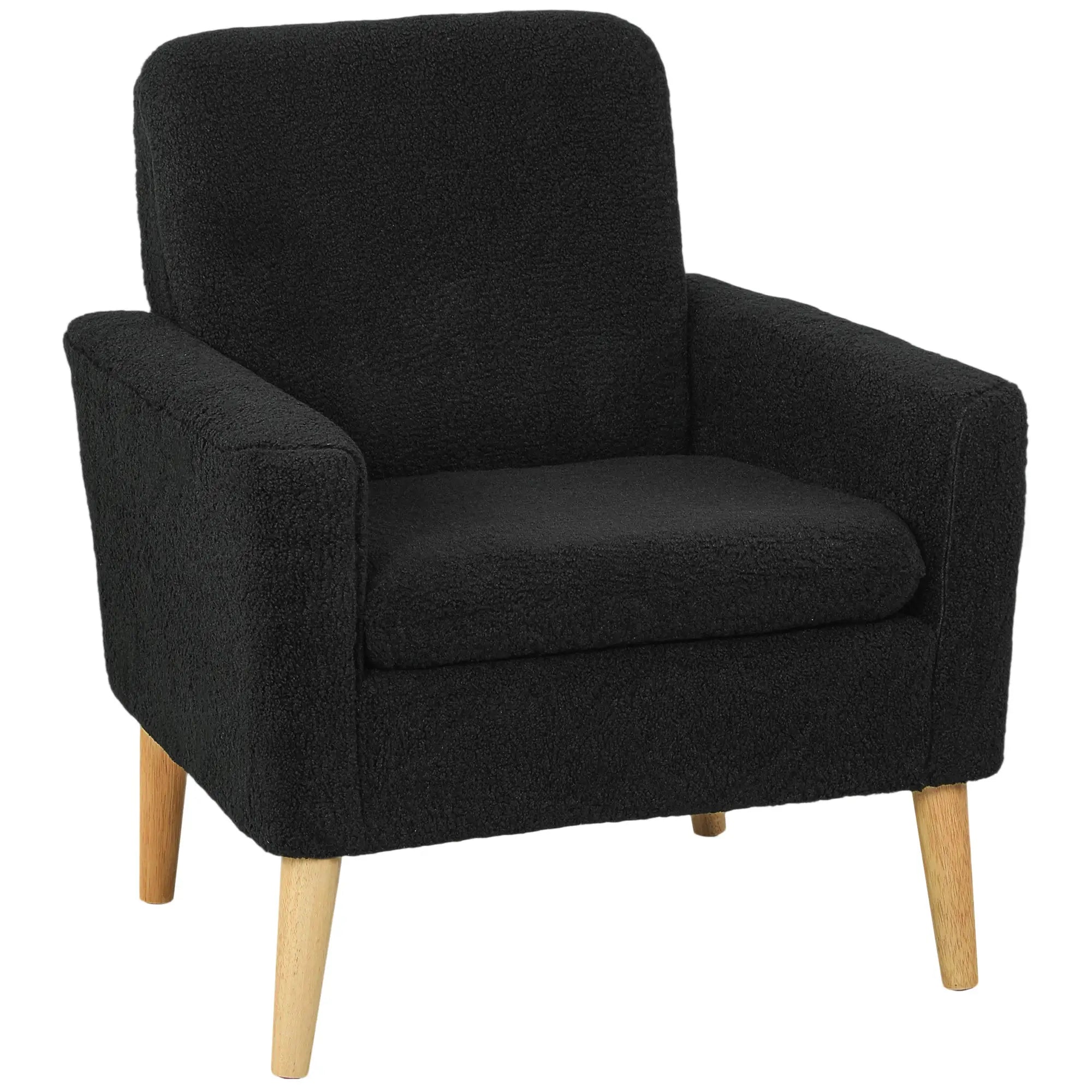 Modern Fabric Accent Chair, Upholstered Armchair with Wood Legs, Black Accent Chairs at Gallery Canada