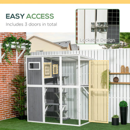 Wooden Cat Catio, 66.5"L Outdoor Cat House, PVC Roof, Multiple Platforms Outdoor Cat Enclosures at Gallery Canada