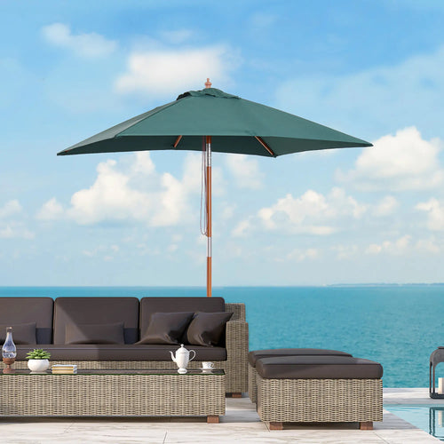 6.6x5ft Square Wooden Patio Umbrella, Tilt Mechanism, 6 Bamboo Ribs, Green