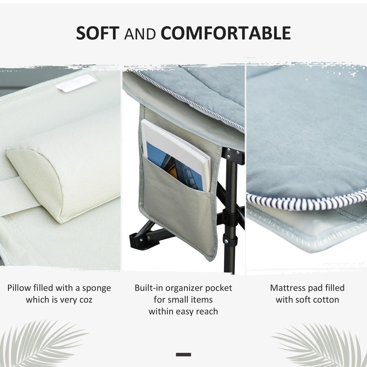 Folding Camping Cot with Mattress, Pillow, Double Layer Oxford, Carry Bag, Light Grey Camping Cots at Gallery Canada