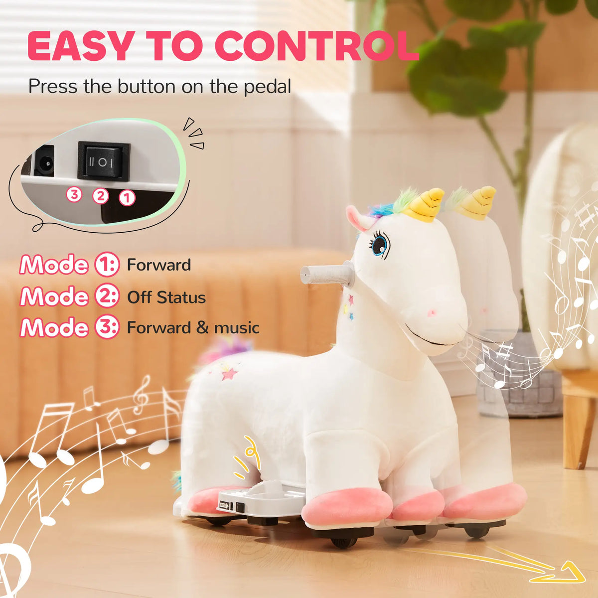 6V Ride On Unicorn, Battery Powered Kids Pony, 18-36 Months, White Rocking Horses at Gallery Canada