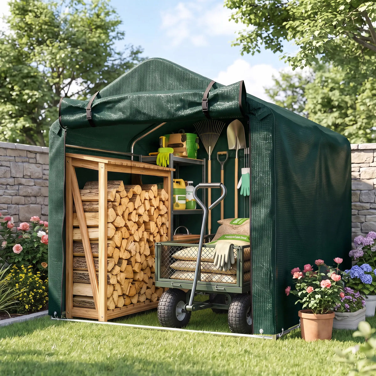 Outdoor Storage Shed, UV Resistant Bike Tent, Roll-up Door, Dark Green Sheds at Gallery Canada