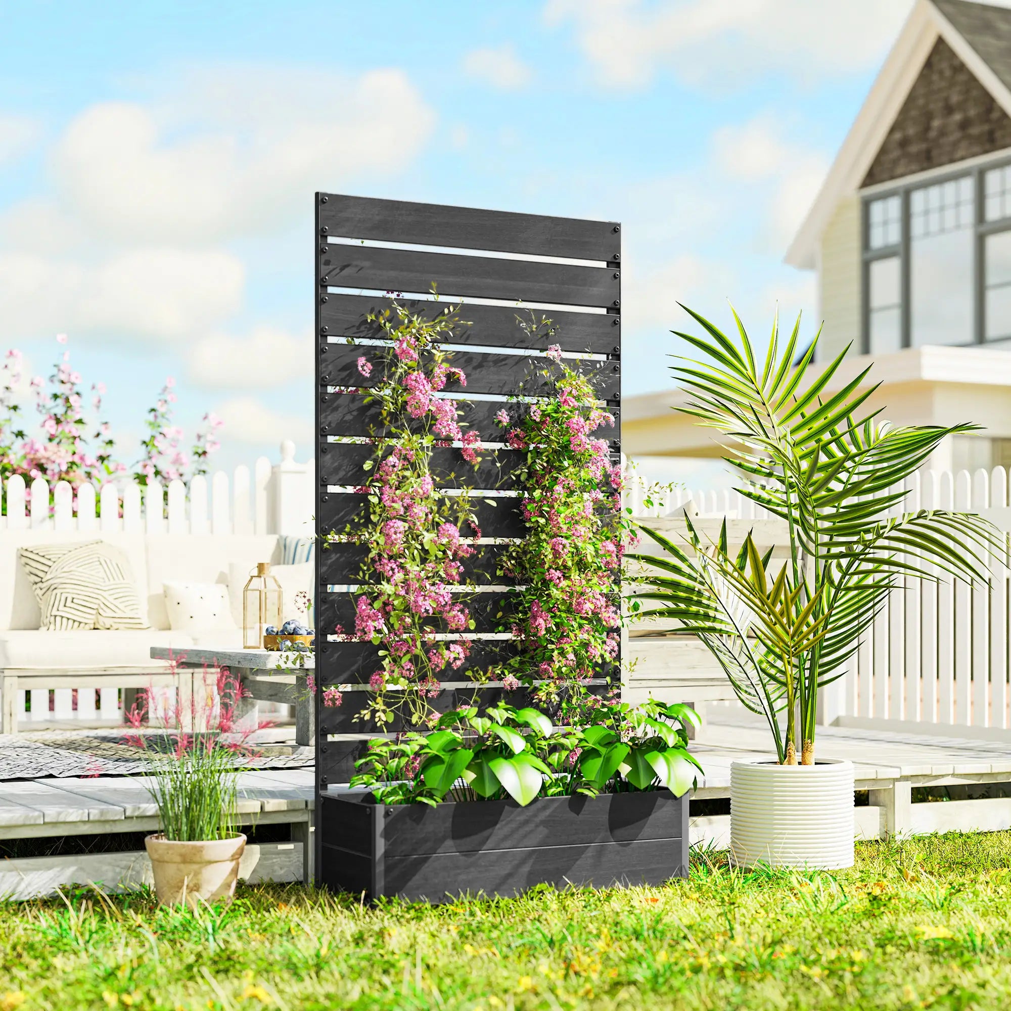 Trellis Planter for Climbing Plants, Raised Garden Bed, Outdoor, Black Raised Garden Beds at Gallery Canada
