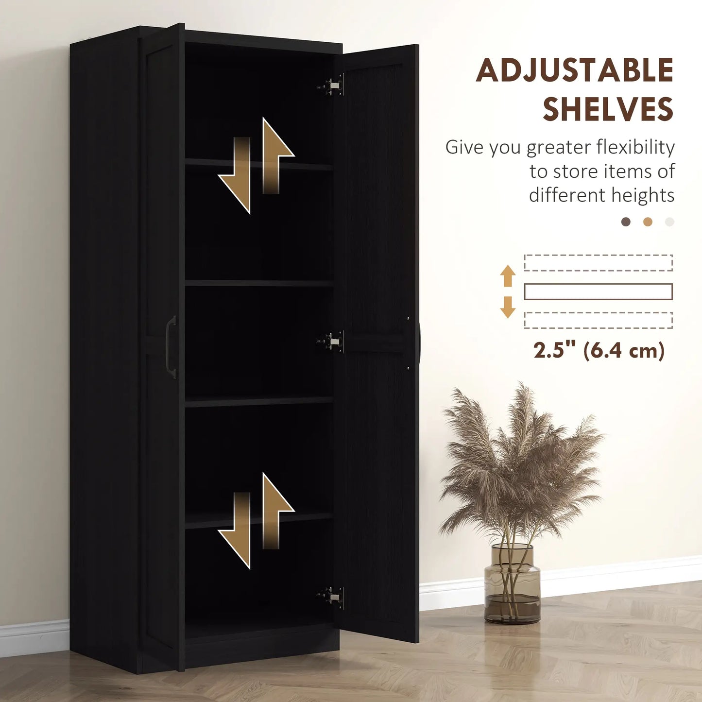 63" Kitchen Storage Cabinet, 5-Tier Pantry with Doors, Adjustable Shelves, Black Kitchen Pantry Cabinets at Gallery Canada