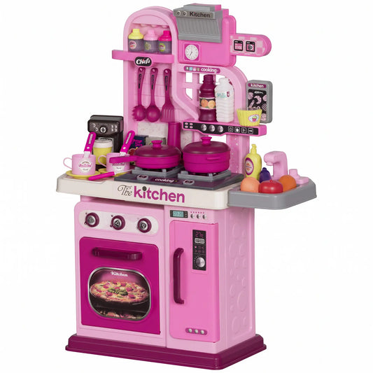 Kids Play Kitchen With 33 Accessories, Lights & Sounds, 3-6 Years Play Kitchen Pink at Gallery Canada