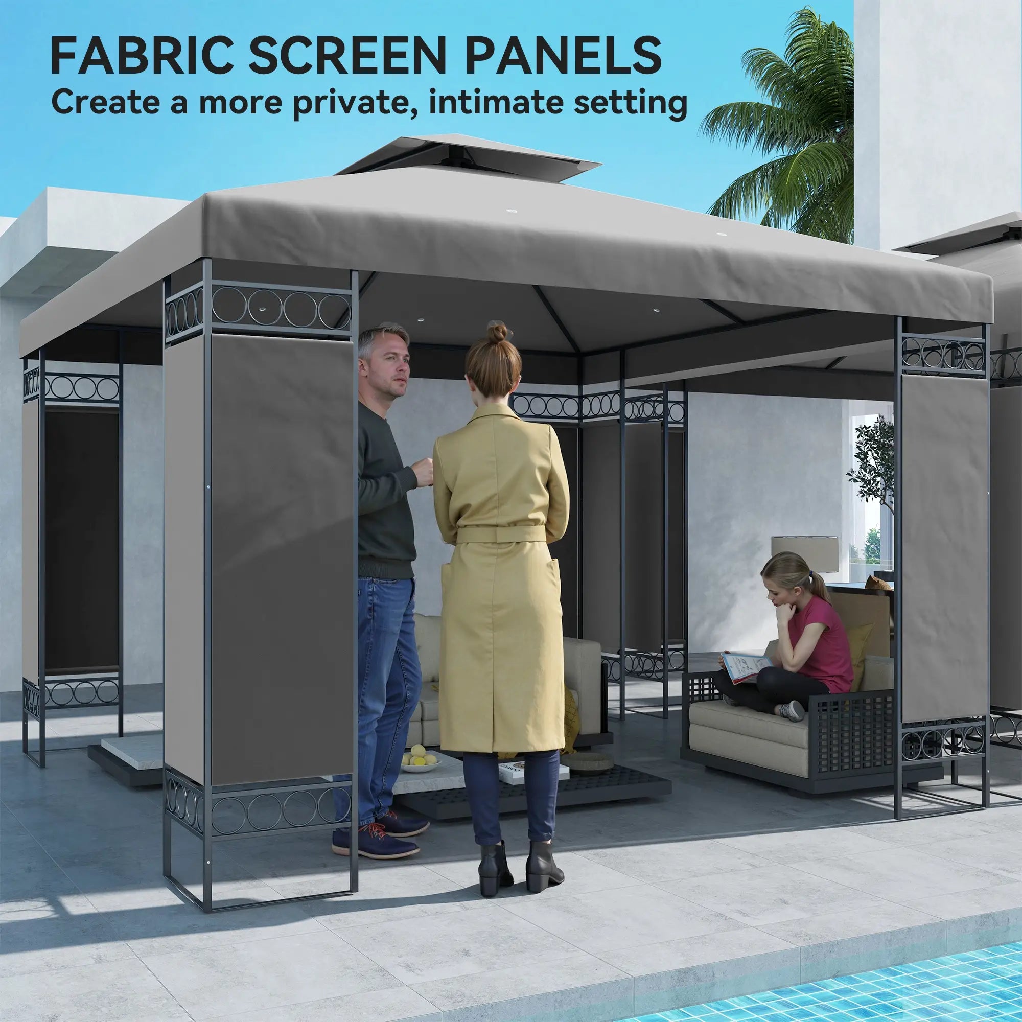 10 x 10 FT Canopy Gazebo, Double Roof With Screen Panels, Dark Grey Gazebos at Gallery Canada