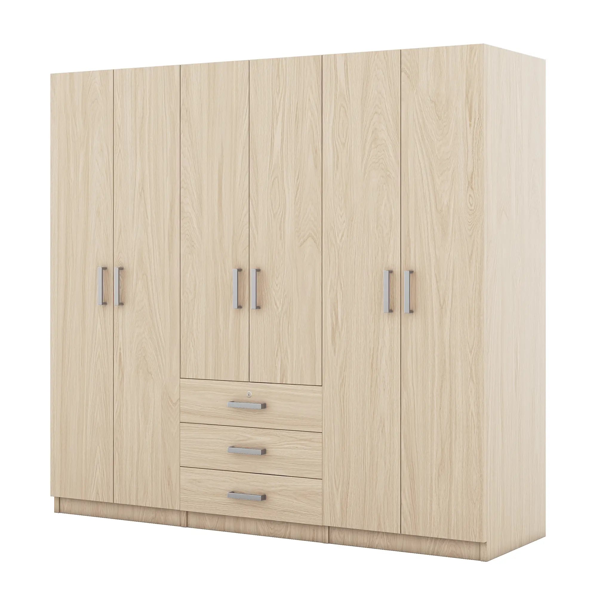 Wooden Wardrobe, 3 Drawers, MDF, Silver Handles, 71