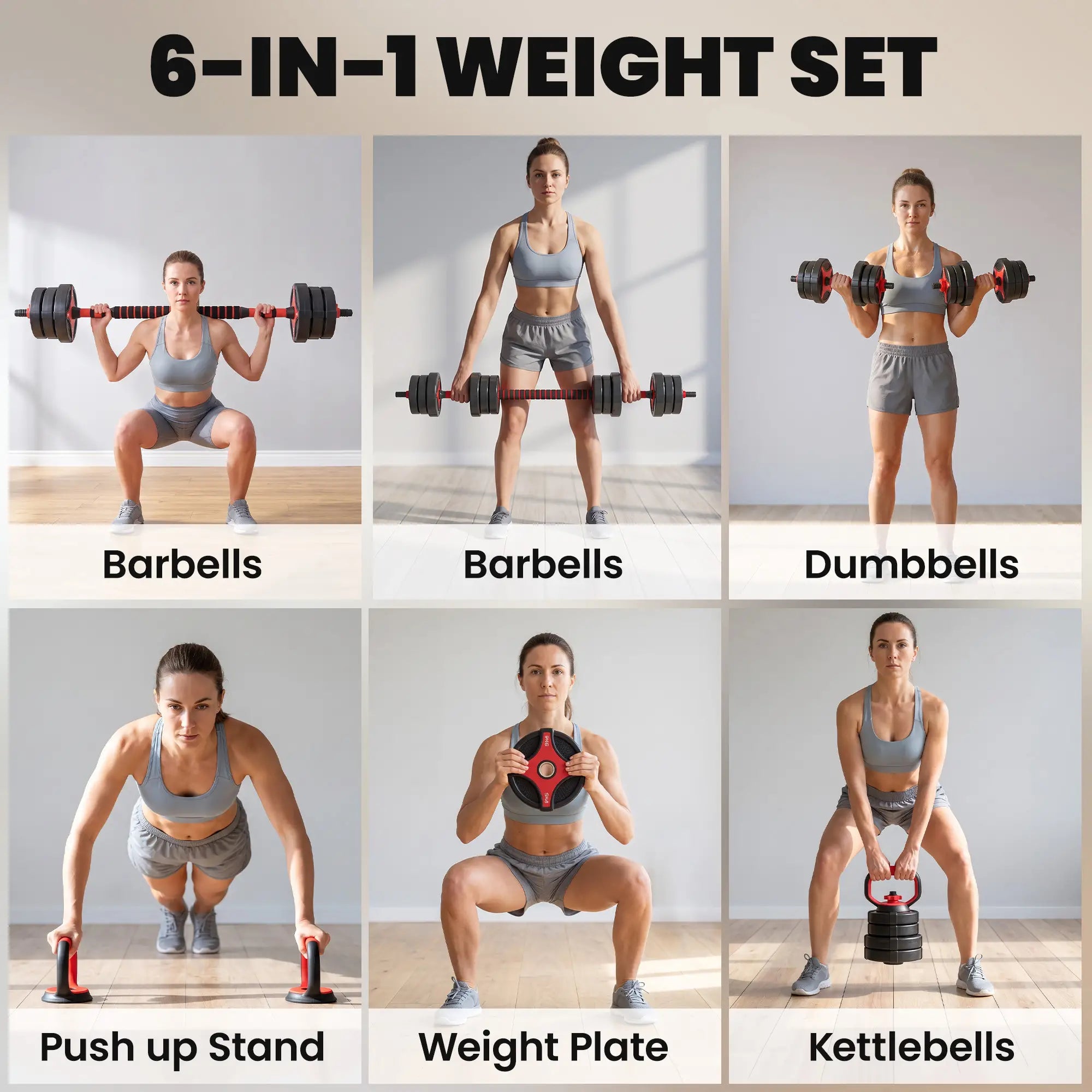 5-in-1 Adjustable Dumbbell Set 55 lbs, Black and Red Dumbbells & Barbells at Gallery Canada