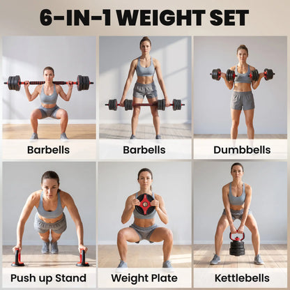 5-in-1 Adjustable Dumbbell Set 55 lbs, Black and Red Dumbbells & Barbells at Gallery Canada
