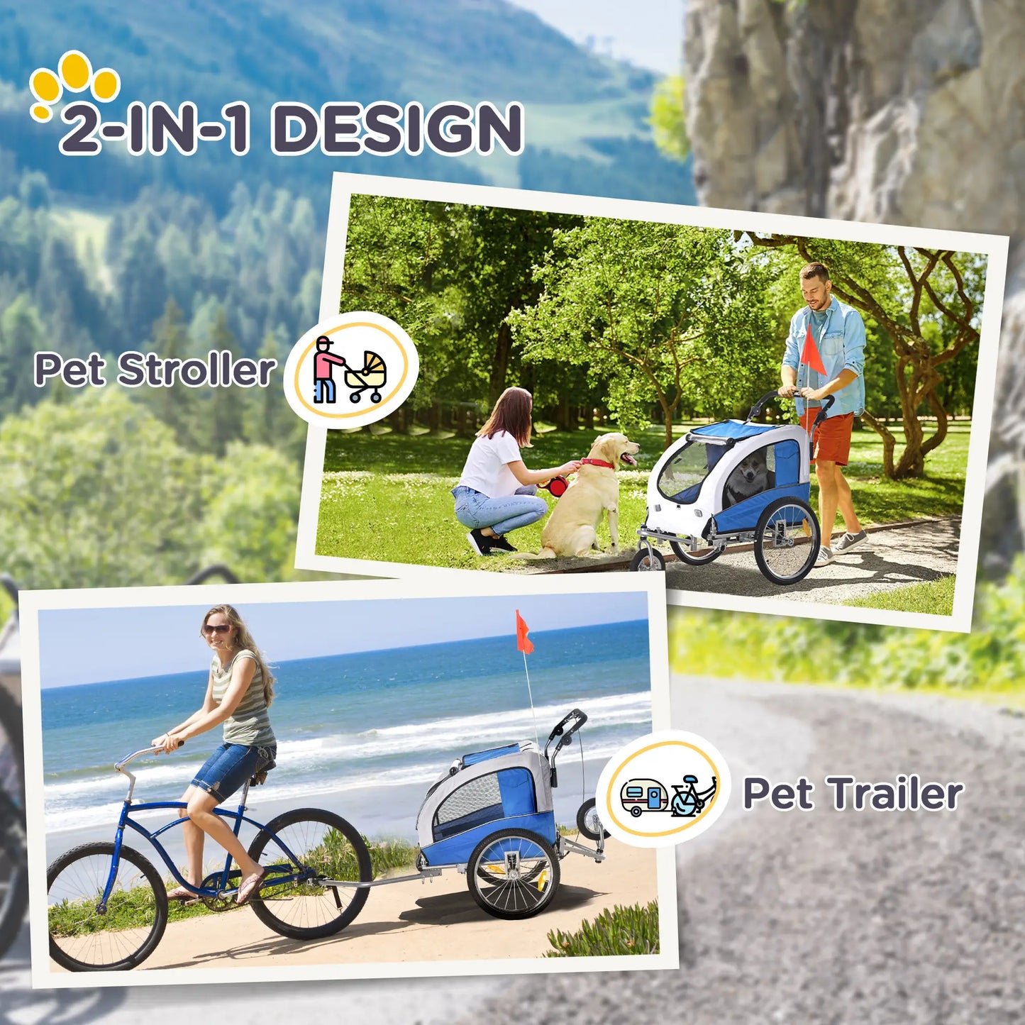 Dog Bike Trailer, 2-In-1 Pet Stroller, Bicycle Wagon, Blue Dog Bike Trailers & Strollers at Gallery Canada