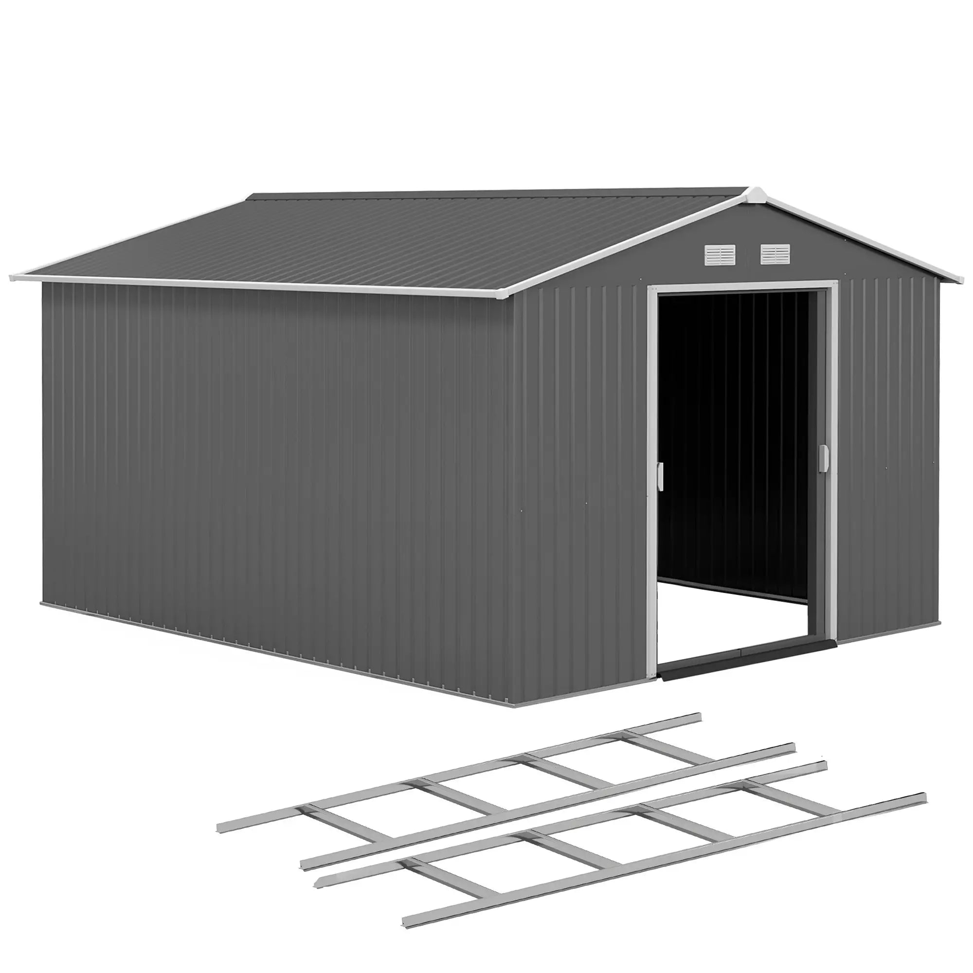9' x 10.6' Garden Storage Shed, Foundation Kit, Double Doors, Light Grey Sheds at Gallery Canada