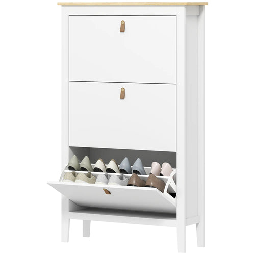 Narrow 3-Flip Drawer Shoe Cabinet, Adjustable Shelves, White