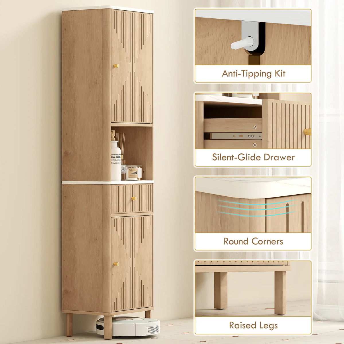 66 in Tall Bathroom Cabinet With Drawer, Oak Freestanding Bathroom Cabinets at Gallery Canada