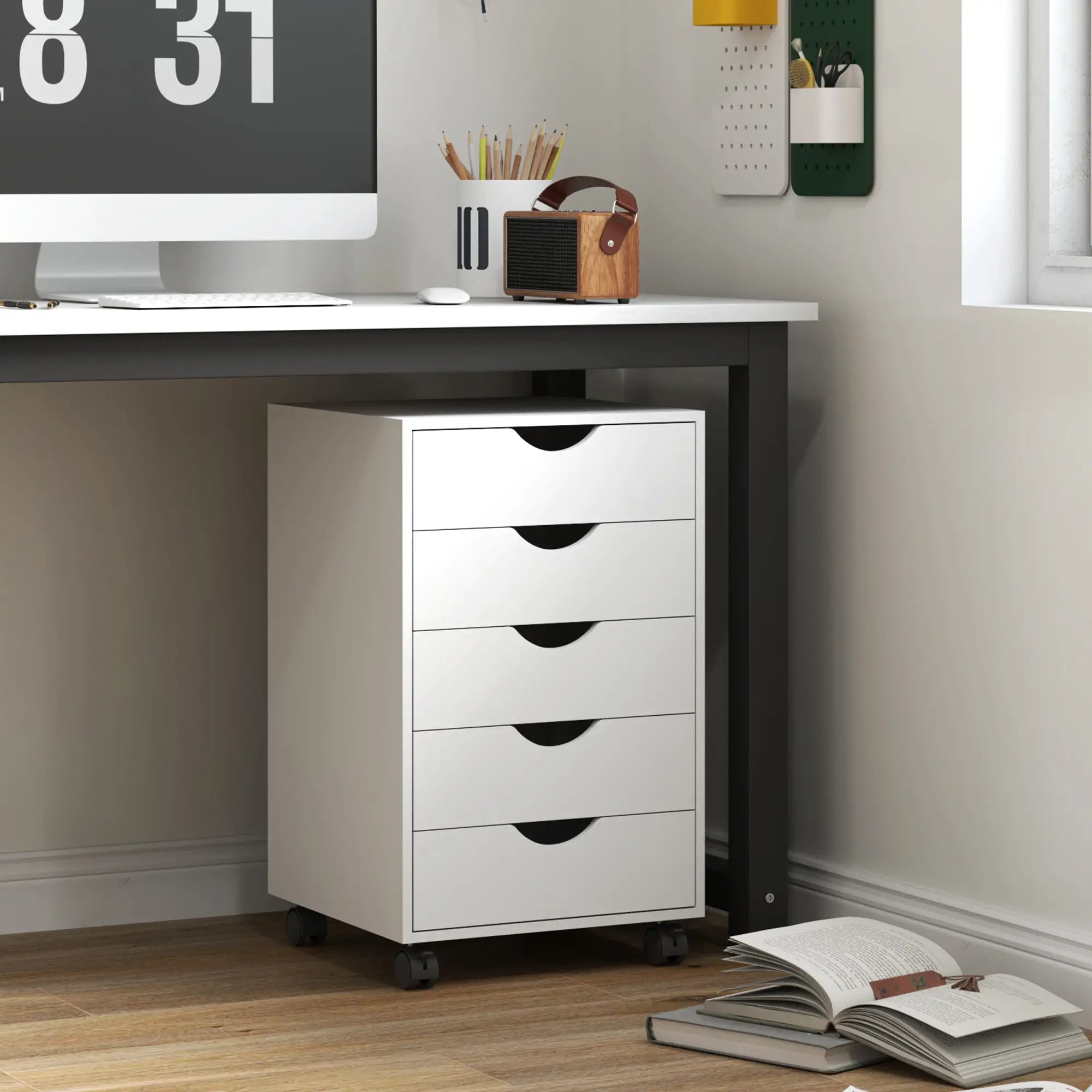 5 Drawer File Cabinet on Wheels, 15.7