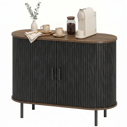 Wood Grain Sideboard With Curved Tambour Doors, Brown Storage Cabinets Brown Wood Grain, Black at Gallery Canada