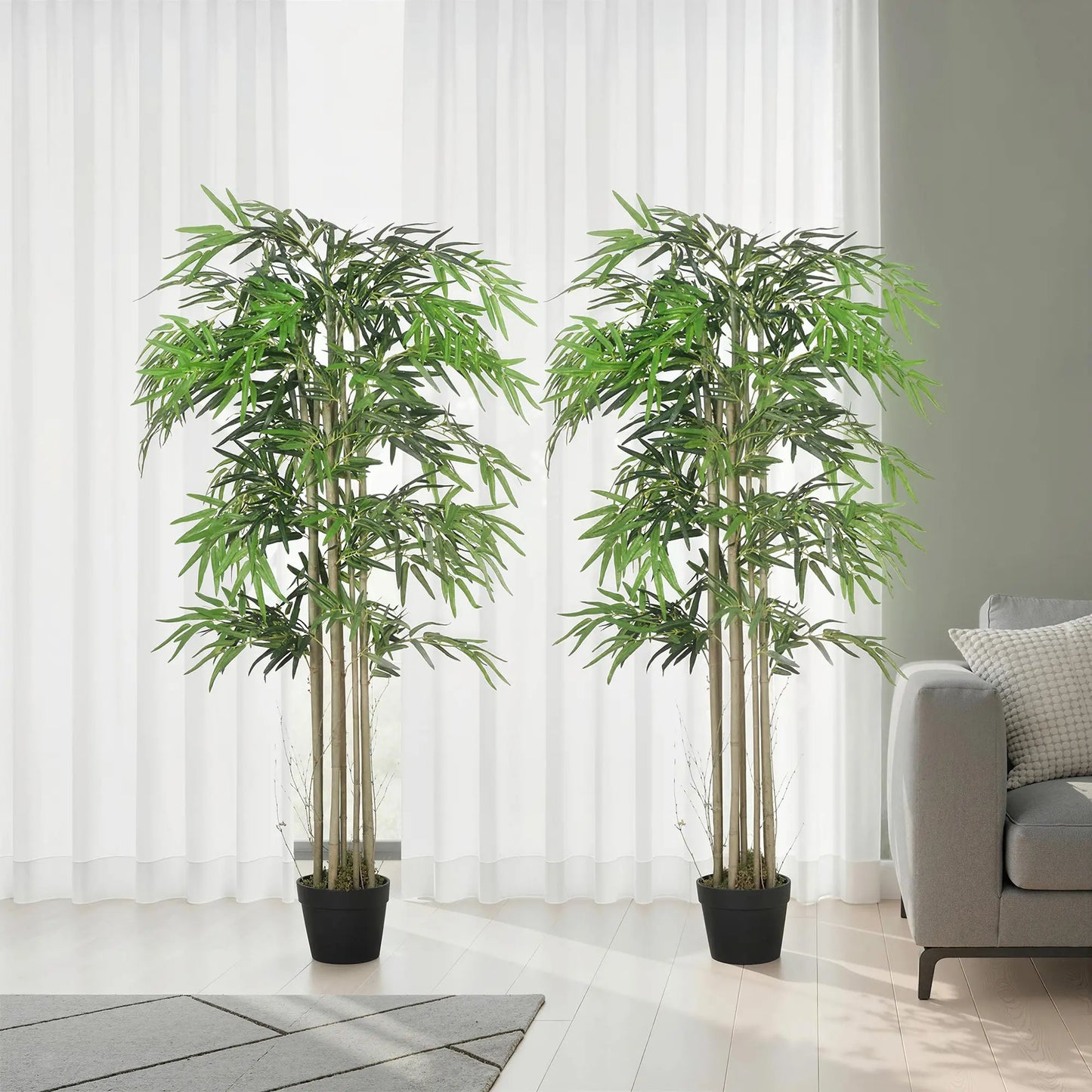 5FT Artificial Bamboo Tree Set, 1095 Leaves, Nursery Pot, Green Artificial Trees at Gallery Canada