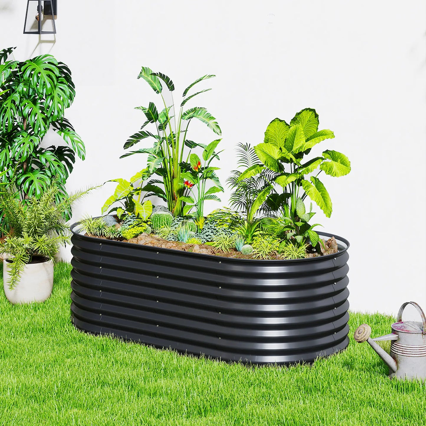 Galvanized Raised Garden Bed, 5 x 2.5 x 2 ft, Oval Planter Box, Black Galvanized Planter Boxes at Gallery Canada