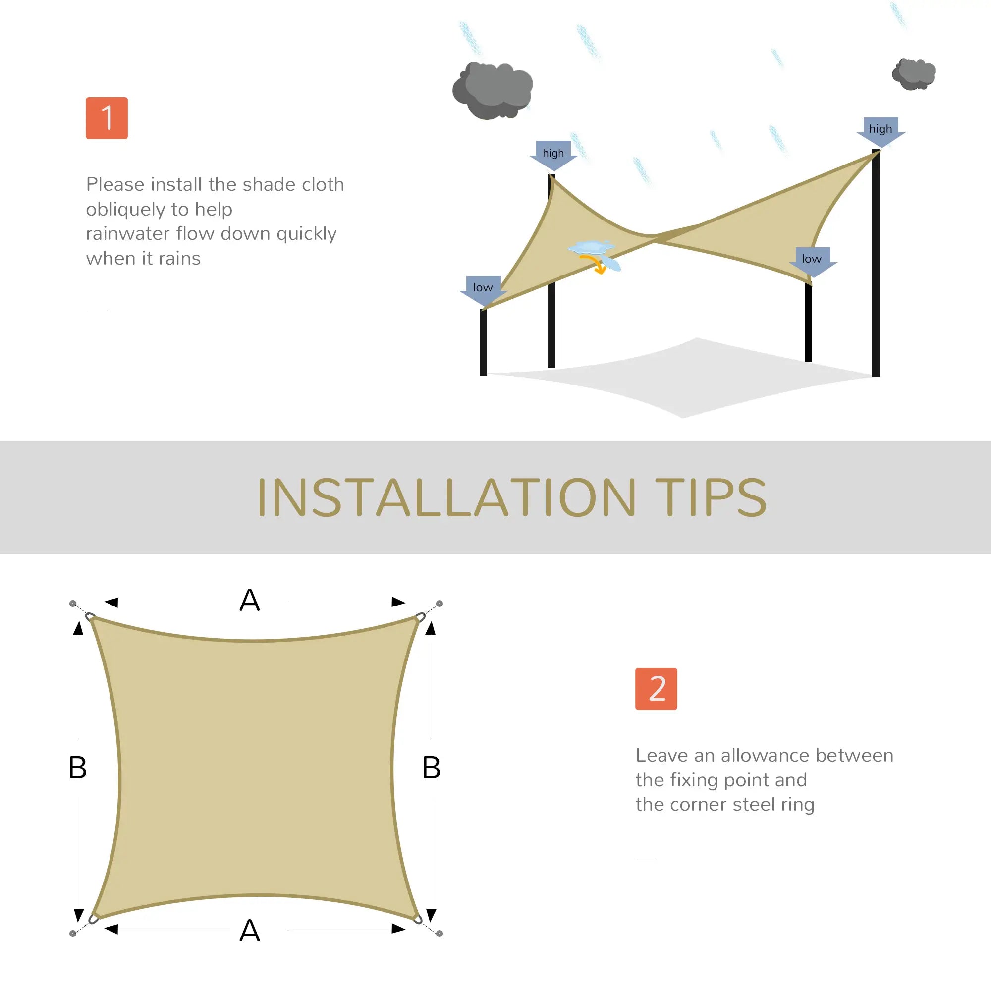 12' Square Sun Sail Shade, UV Protector, Outdoor Patio Cover With Bag, Sand Shade Sails at Gallery Canada