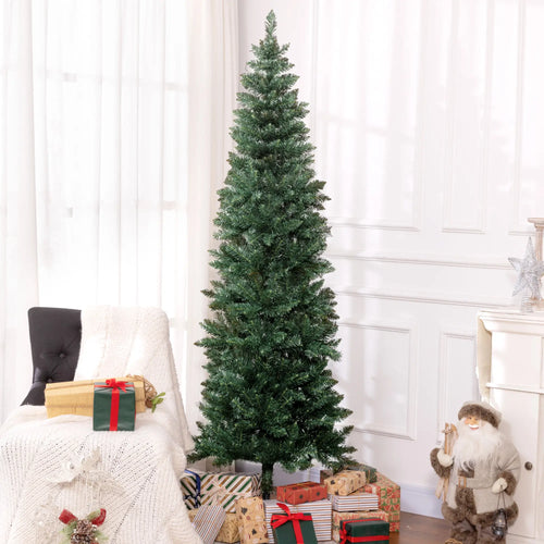 7ft Pencil Artificial Christmas Tree, 687 Branch Tips, Steel Base, Green