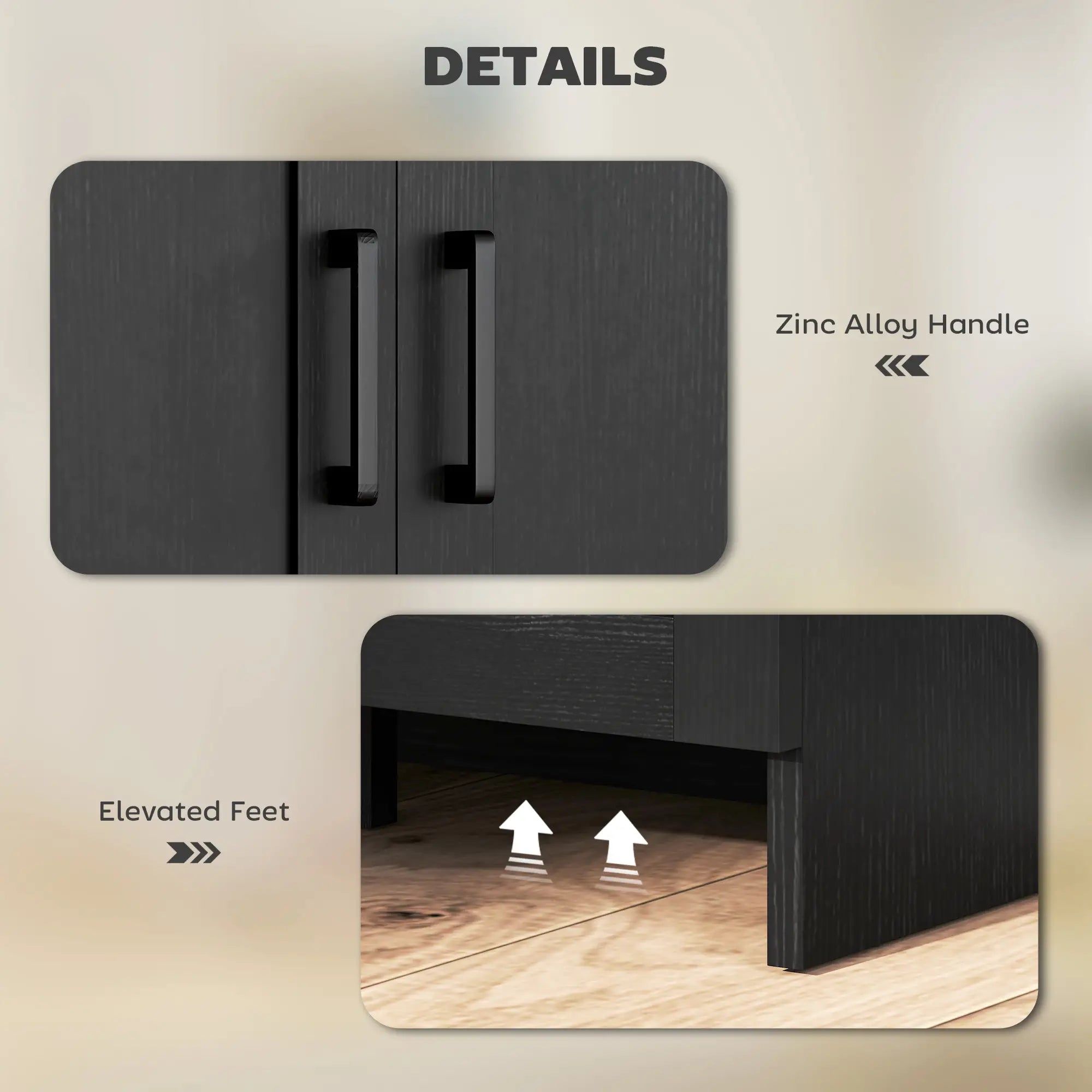 Modern Sideboard Buffet Cabinet, 3 Doors Adjustable Shelves, Black Kitchen Pantry Cabinets at Gallery Canada