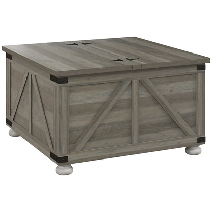 Farmhouse Coffee Table, Square Flip-Top Lid, Hidden Storage, Distressed, Grey Coffee Tables Distressed Grey at Gallery Canada