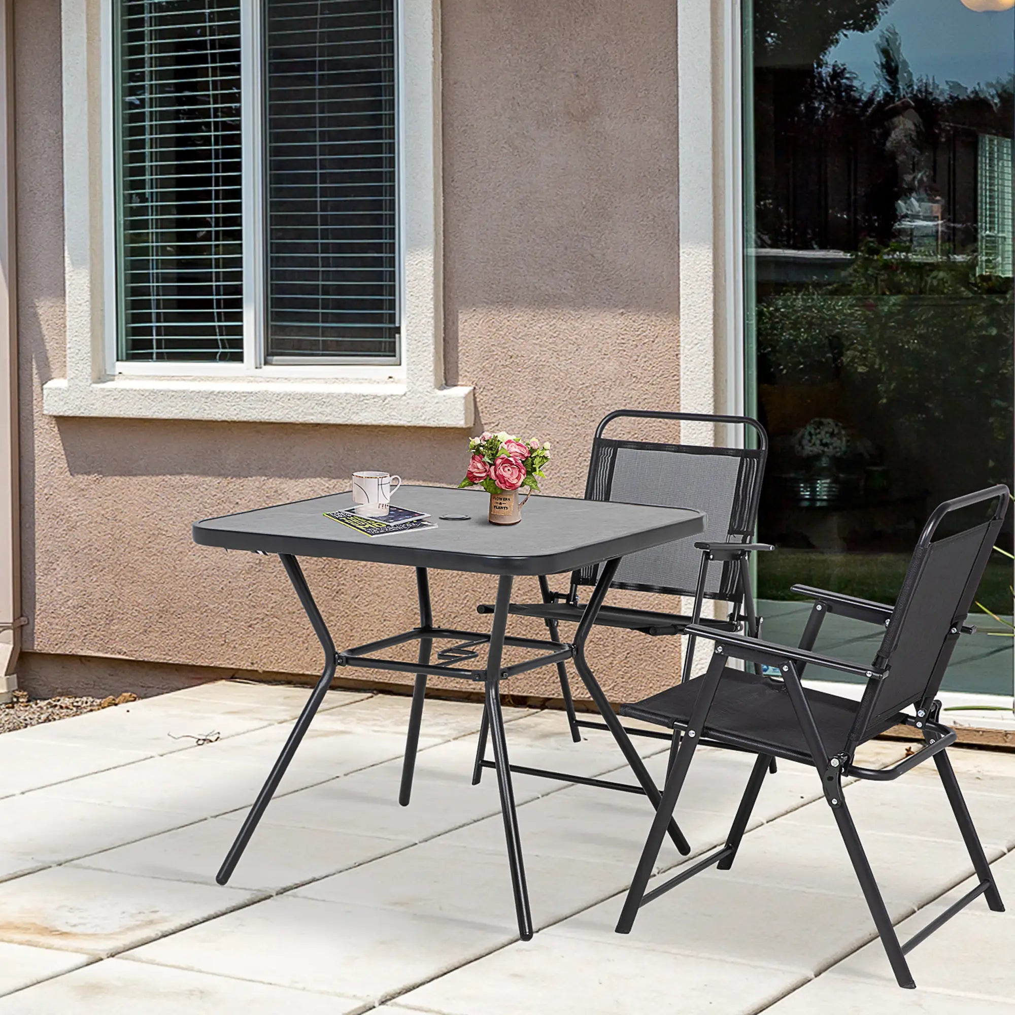 Square Outdoor Table, Patio Bistro Coffee Table, Faux-Marbled Top, 42mm Umbrella Hole, Dark Grey Patio Dinning Tables at Gallery Canada
