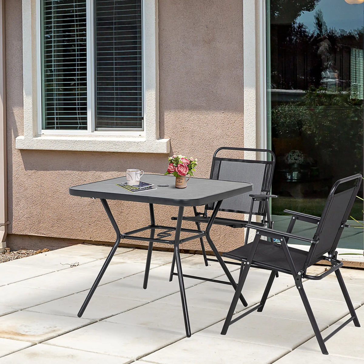 Square Outdoor Table, Patio Bistro Coffee Table, Faux-Marbled Top, 42mm Umbrella Hole, Dark Grey Patio Dinning Tables at Gallery Canada