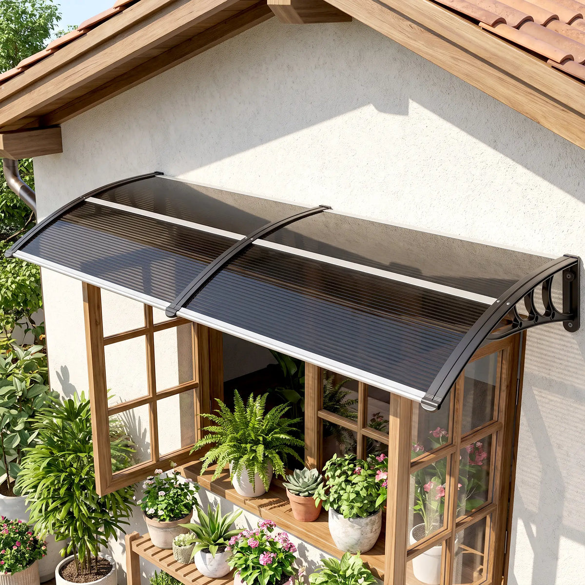 77.2 x 29.5 in Modern Polycarbonate Window Awning, Black Door Awnings at Gallery Canada