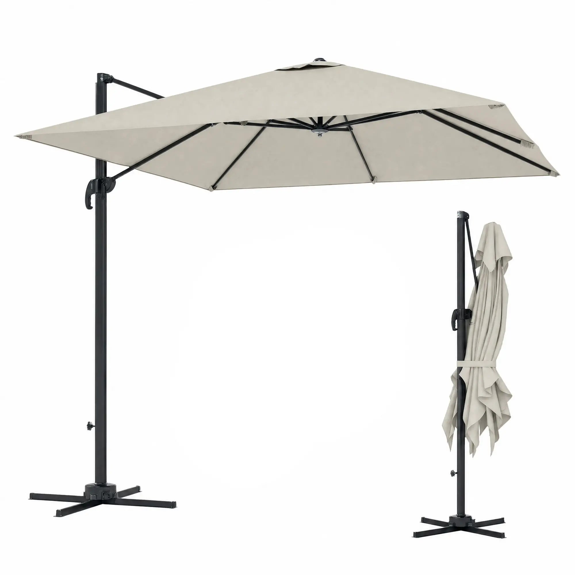 8 FT Aluminum Cantilever Patio Umbrella, 360° Rotation, Dark Grey Offset Cantilever Umbrellas Dark Grey at Gallery Canada