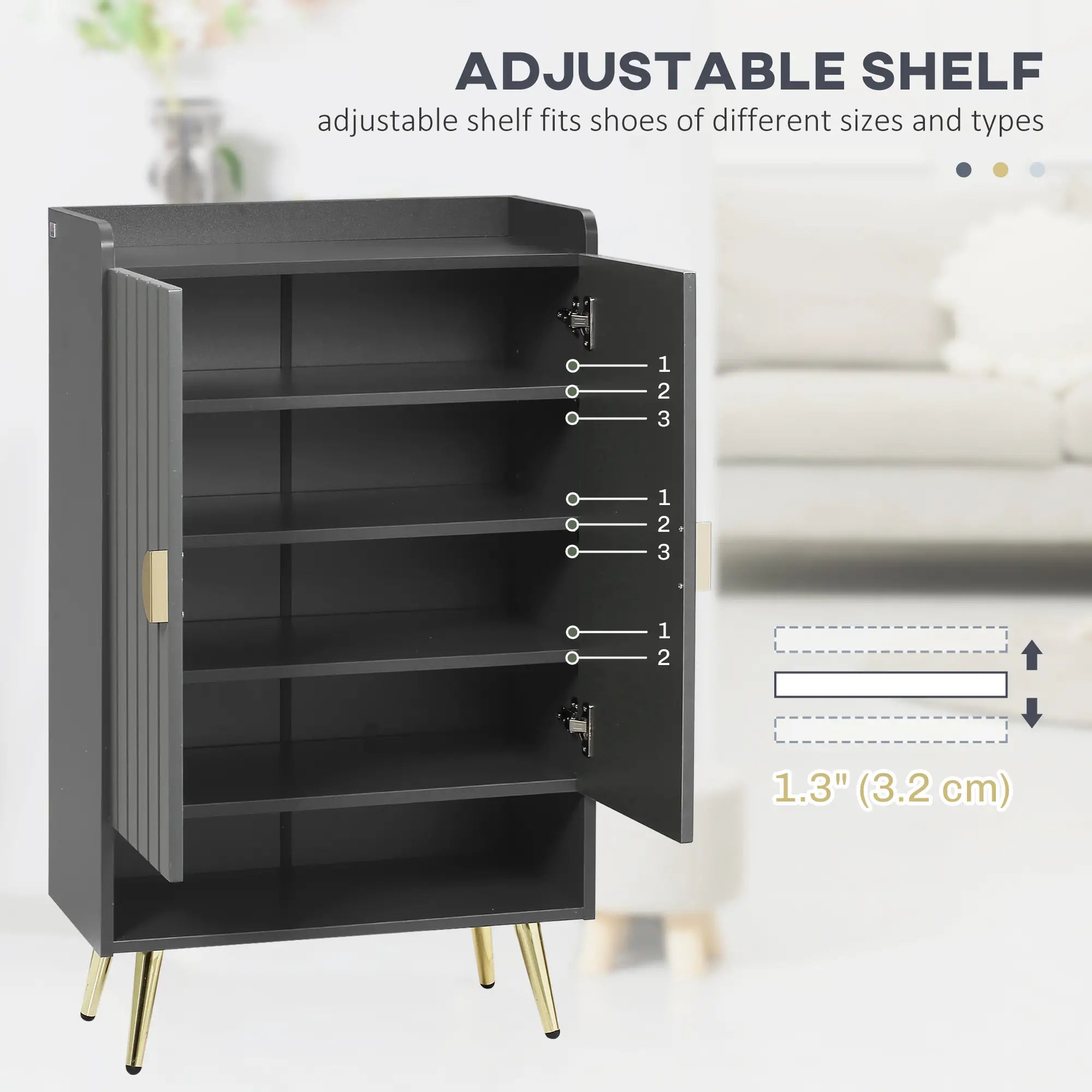 Narrow Shoe Storage Cabinet, Adjustable Shelves, Open Shelf, 15 Pairs, Grey Shoe Storage Cabinets & Racks at Gallery Canada