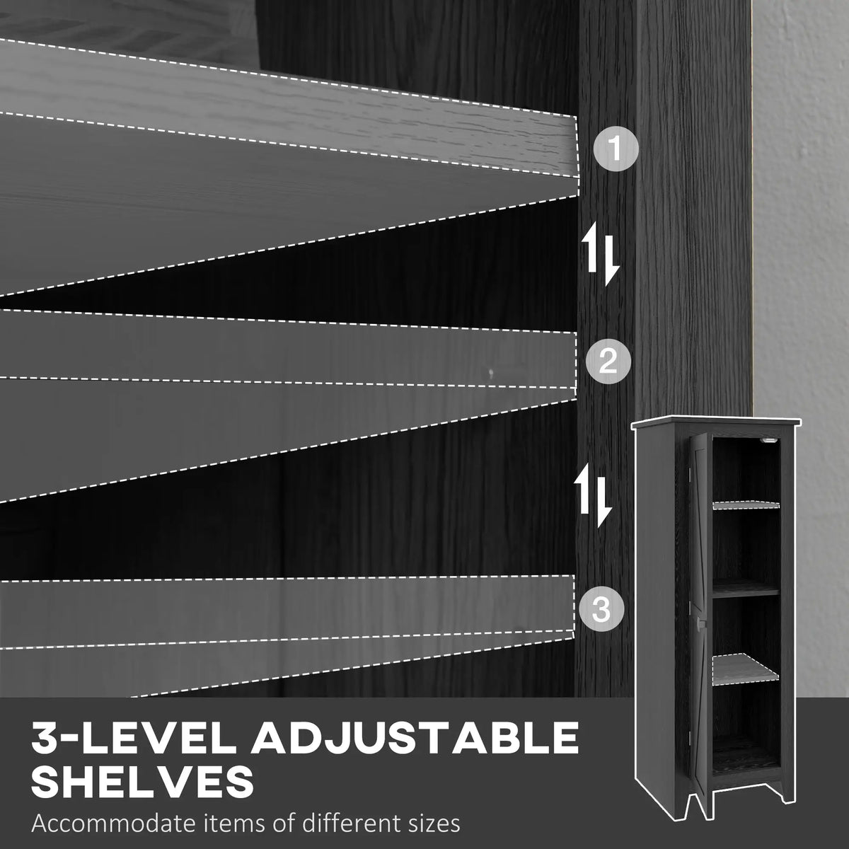 48" Farmhouse Kitchen Pantry Cabinet, Adjustable Shelves, Black