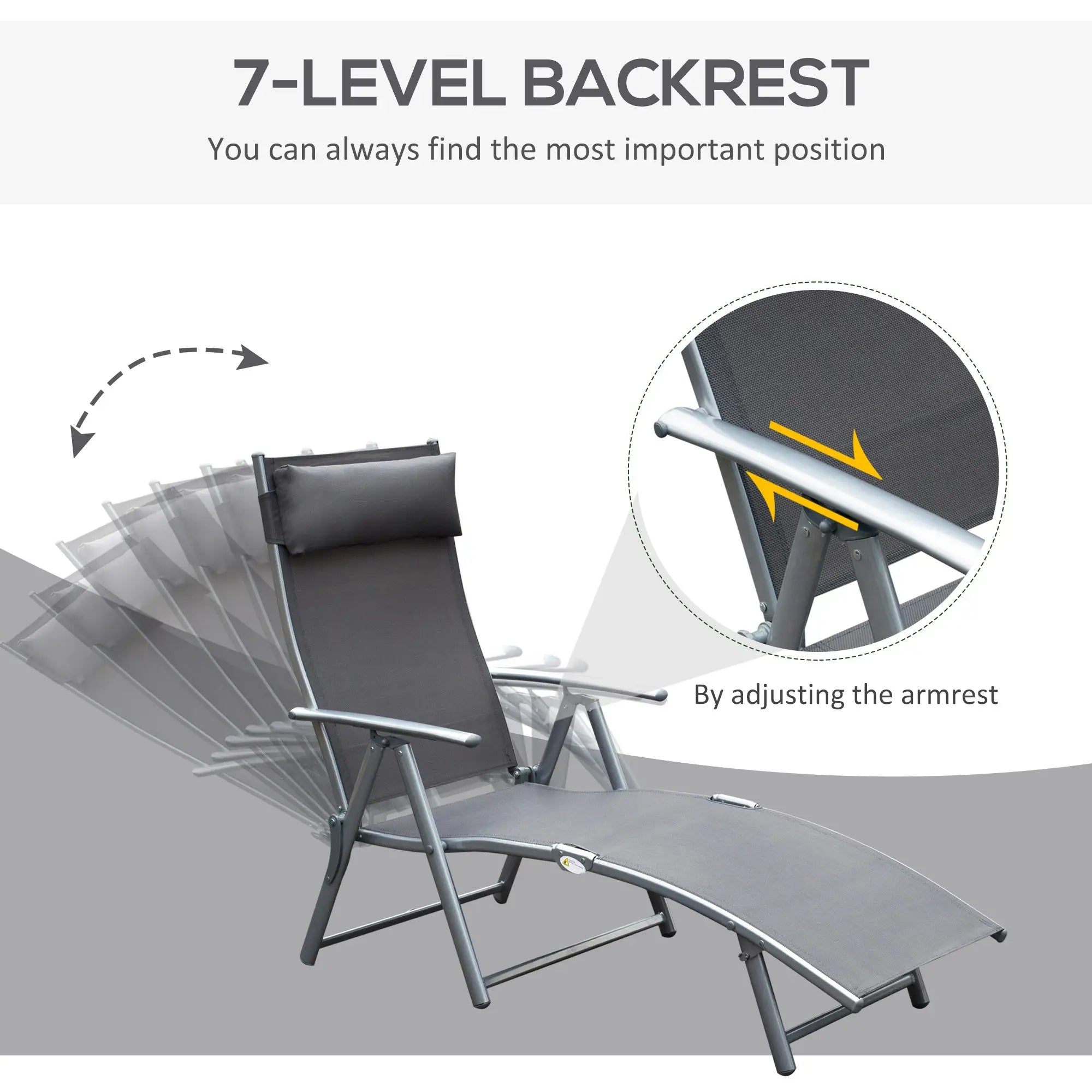 Heavy Duty Adjustable Folding Reclining Chair, Outdoor Sun Lounger, Grey Lounger Chairs at Gallery Canada