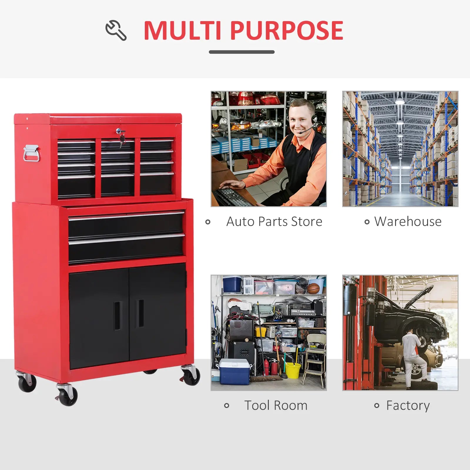 Rolling Tool Chest, 6-Drawer Storage Cabinet, Detachable Organizer, Lockable Toolbox Tool Organizers at Gallery Canada