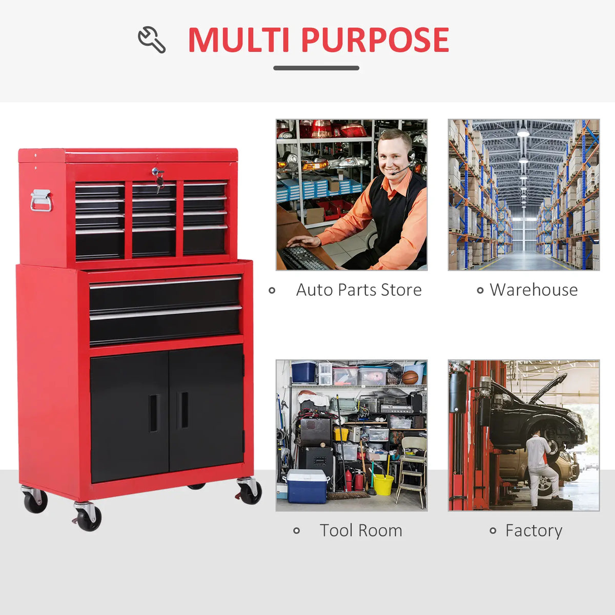 Rolling Tool Chest, 6-Drawer Storage Cabinet, Detachable Organizer, Lockable Toolbox Tool Organizers at Gallery Canada