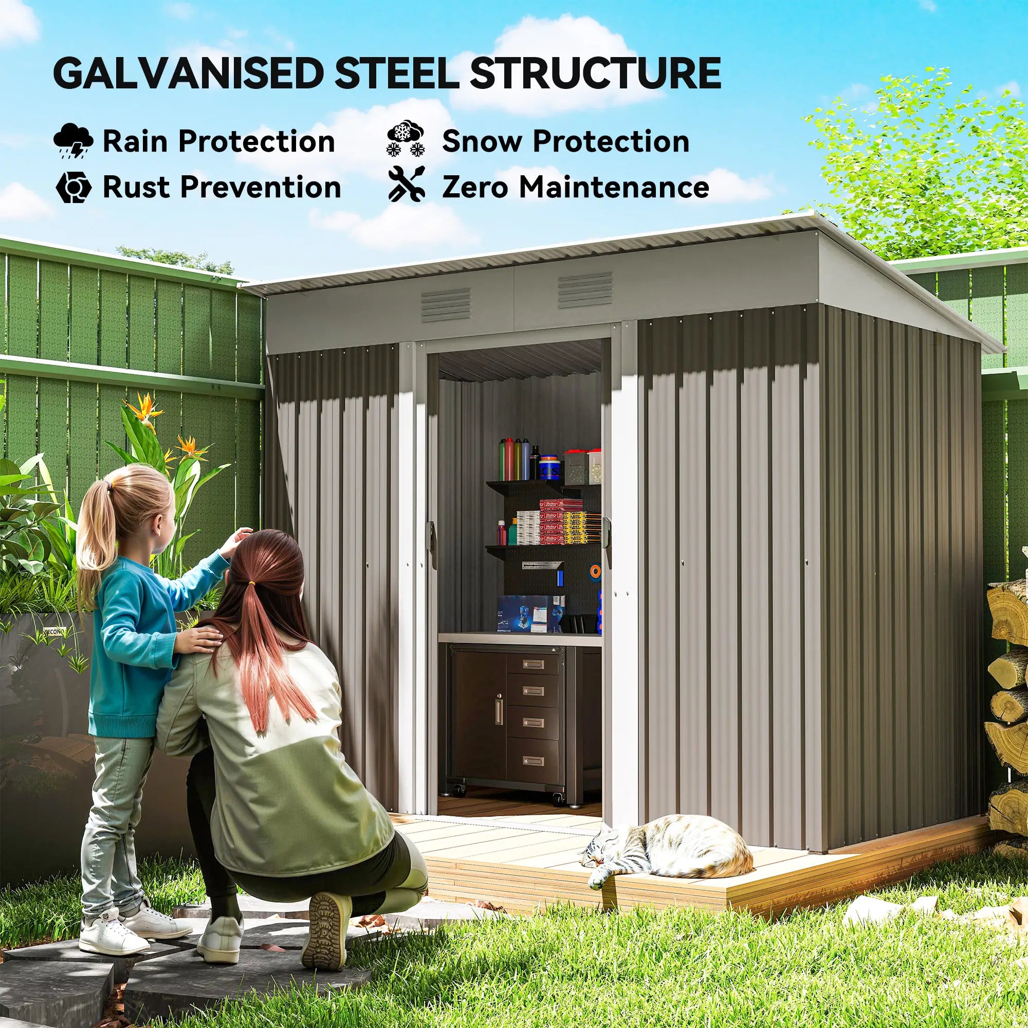 7' x 3.6' Outdoor Storage Shed, Metal Garden Tool Organizer, Light Grey Sheds at Gallery Canada