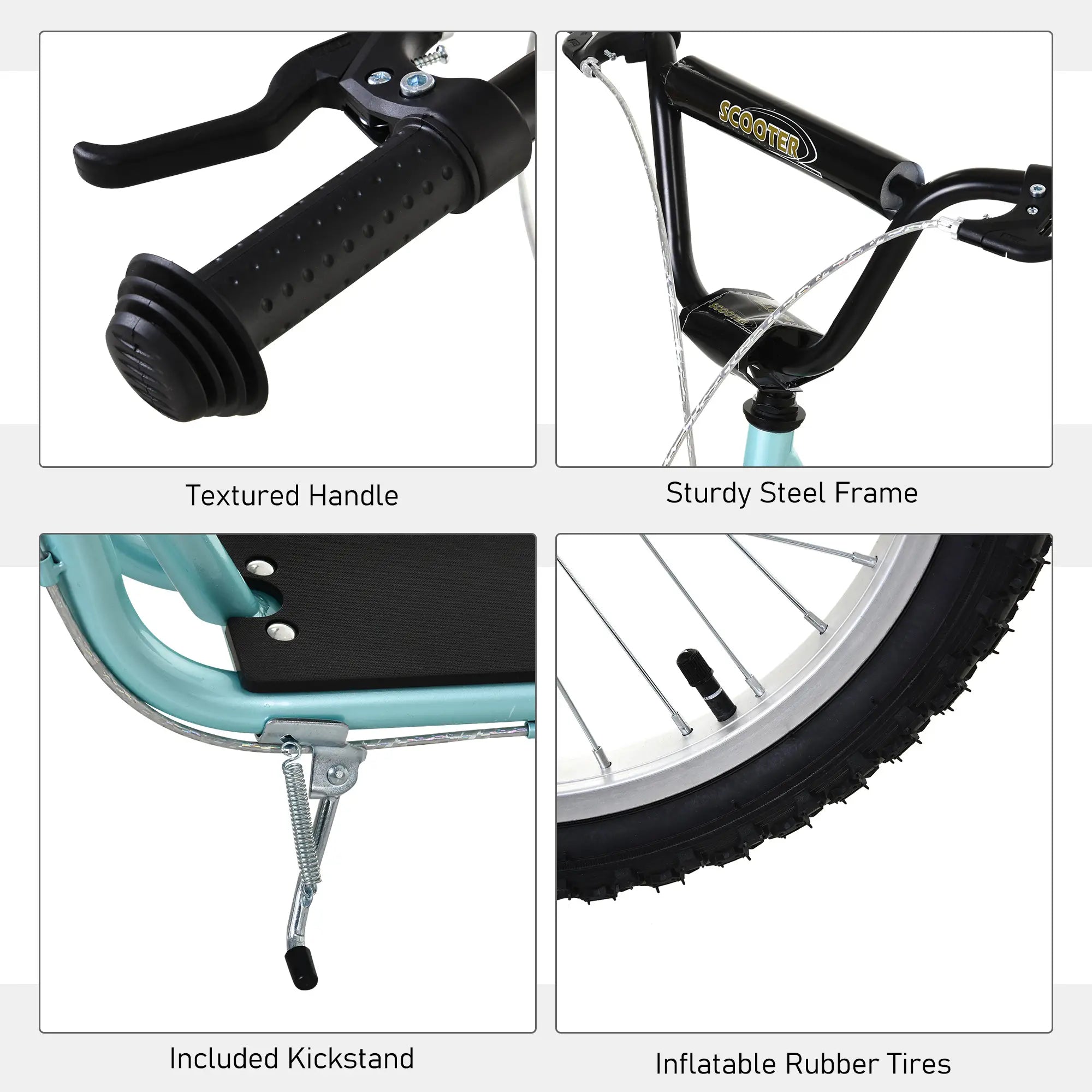 Kids Kick Scooter, 5+ Years, 16'' Inflatable Wheel, Dual Brakes, Blue Scooters at Gallery Canada