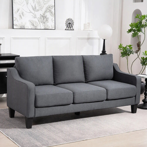 3 Seater Sofa, Modern Couch, Pocket Spring, Linen Upholstered, Charcoal Grey